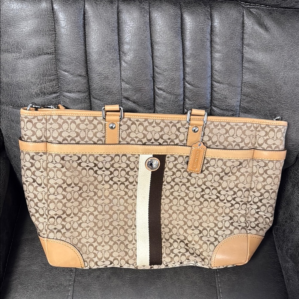 Coach Beige and Brown Signature Tote
